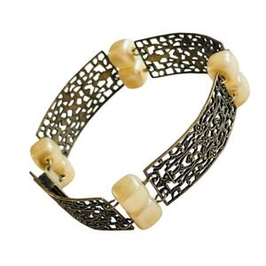VTG Regal‎ Panel Victorian Style bracelet Square Pearl Beaded Regency Filigree